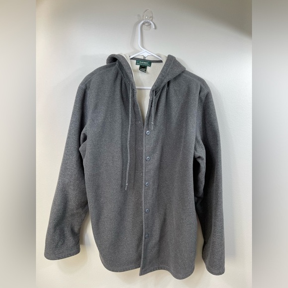Lauren Ralph Lauren Jackets & Blazers - Gray Hooded Jacket Fleece Button Closure Women by Lauren Ralph Lauren Size L